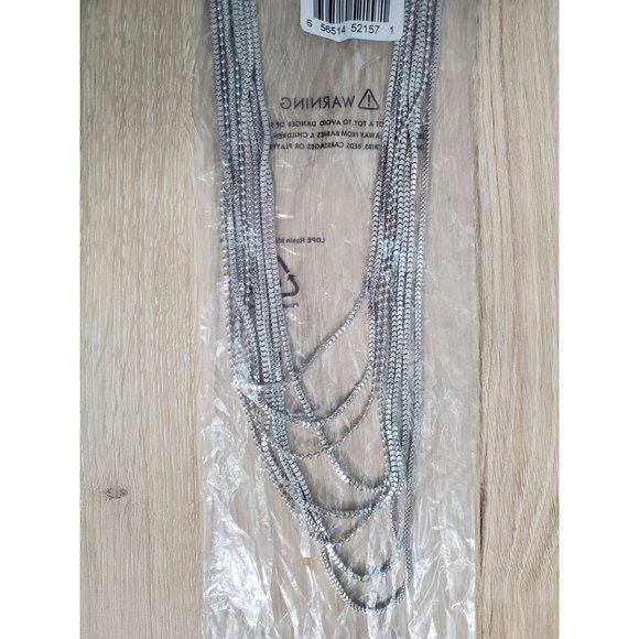 Kohls Jennifer Lopez Shimmer Mixed Layered Multirow Silver Chain Necklaces NWT - Picture 2 of 6